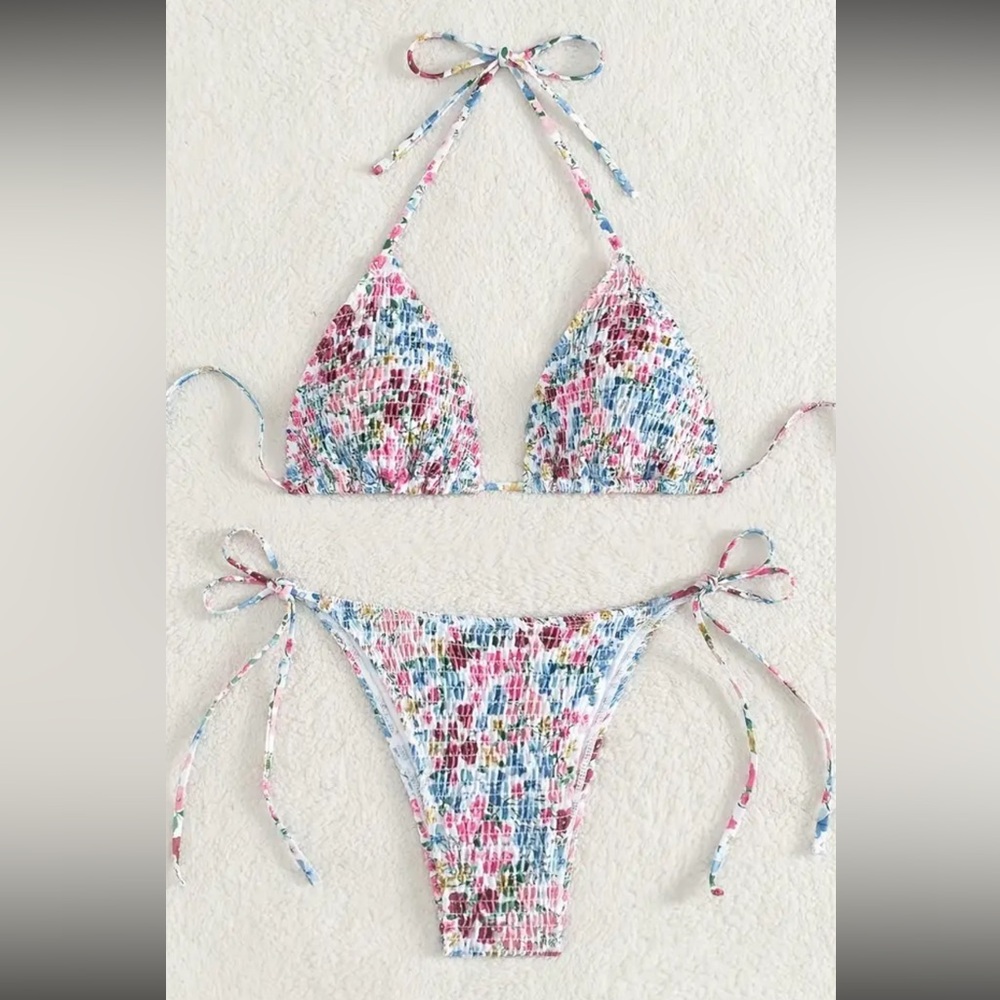 NEW 2 pc bathing suit SZ S triangle top with bottoms that tie on the side